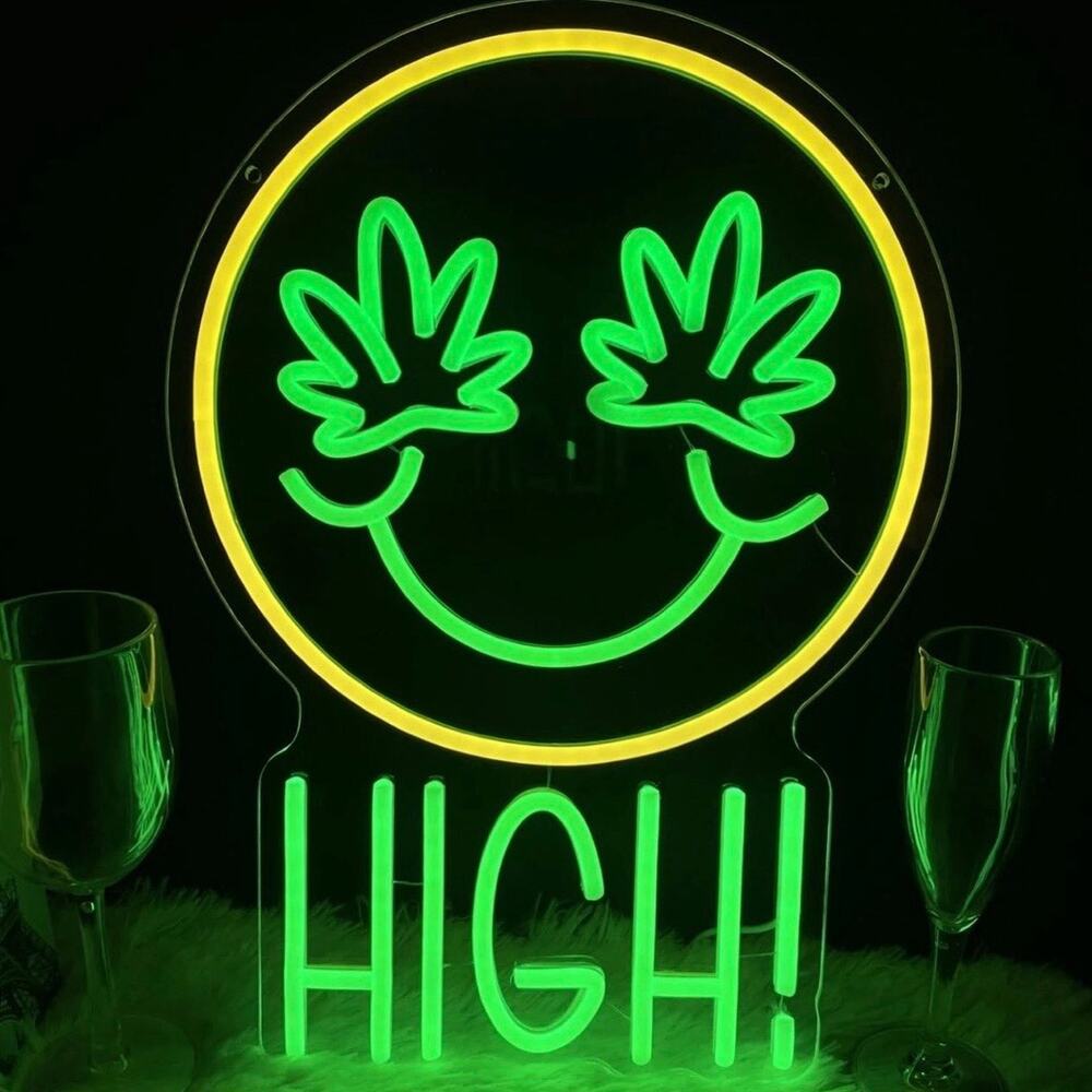 High Emoji Neon Sign Funny Psychedelic Night Light Room Wall Decoration